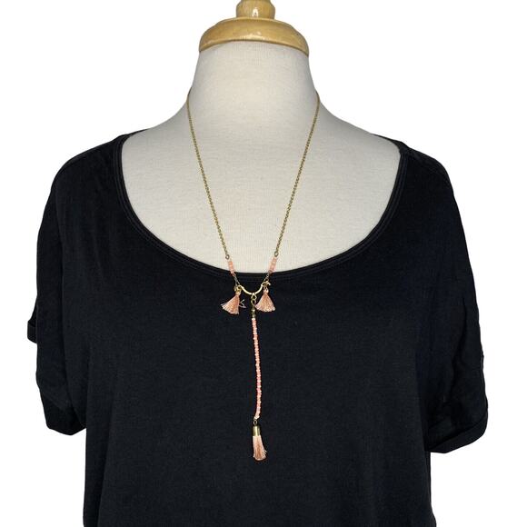 SHIRALEAH New Gold Amalia Peach Pink Beaded Fringe Delicate Necklace NIP Anthro - Picture 2 of 5
